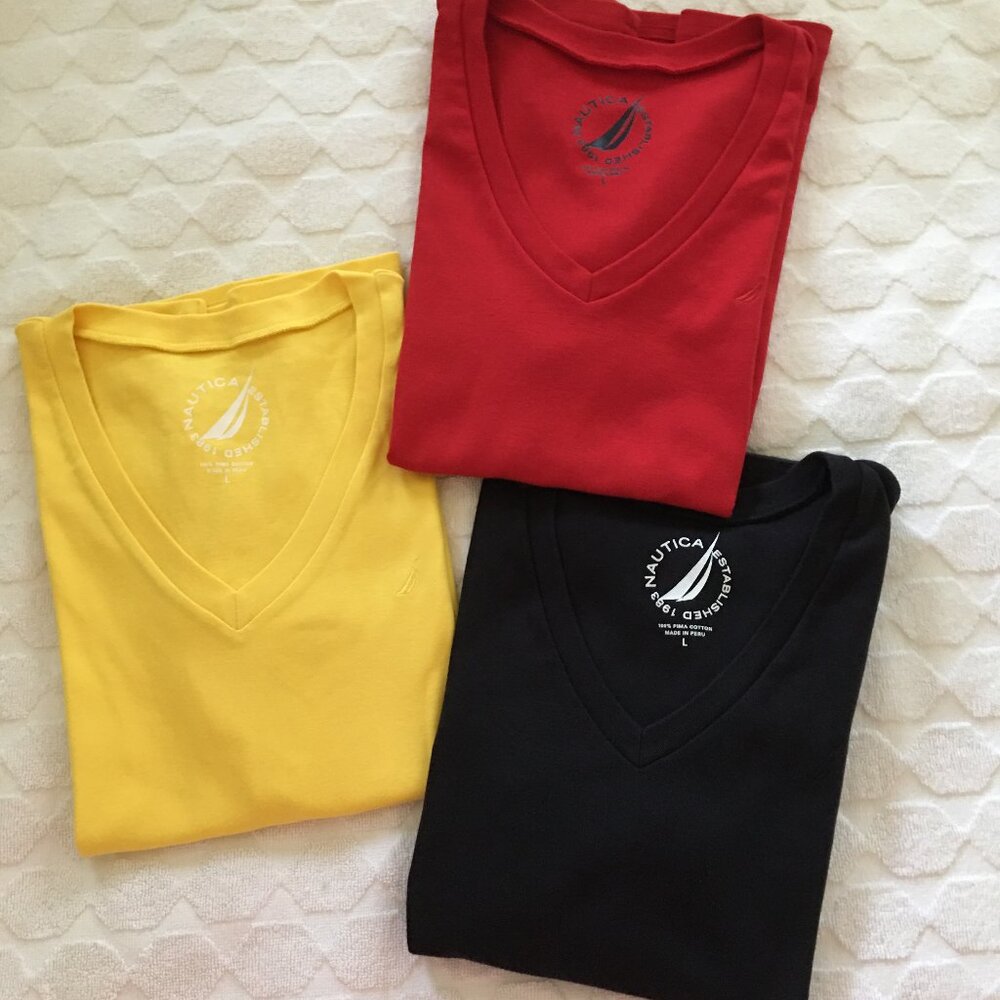 Nautica V-neck Tee Shirts, (3), sz lg